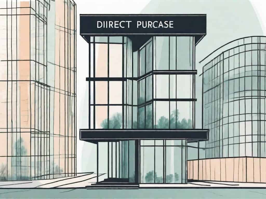 Two contrasting buildings labeled 'direct purchase' and 'leveraged buyout'
