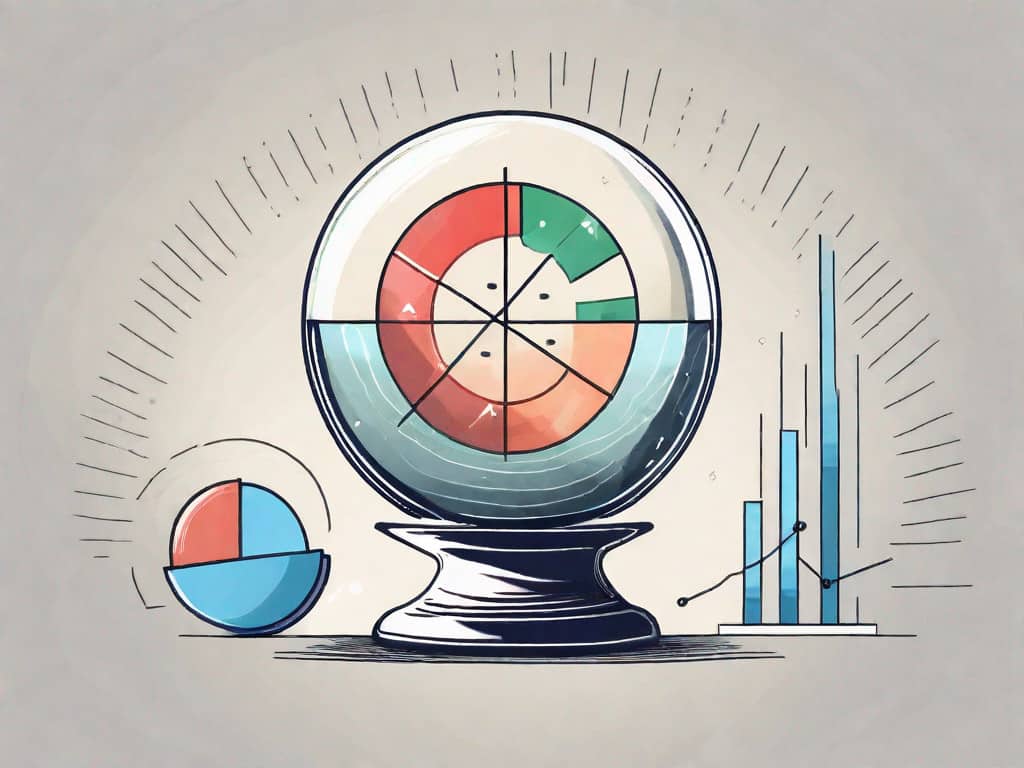 A crystal ball reflecting various financial symbols such as dollar signs