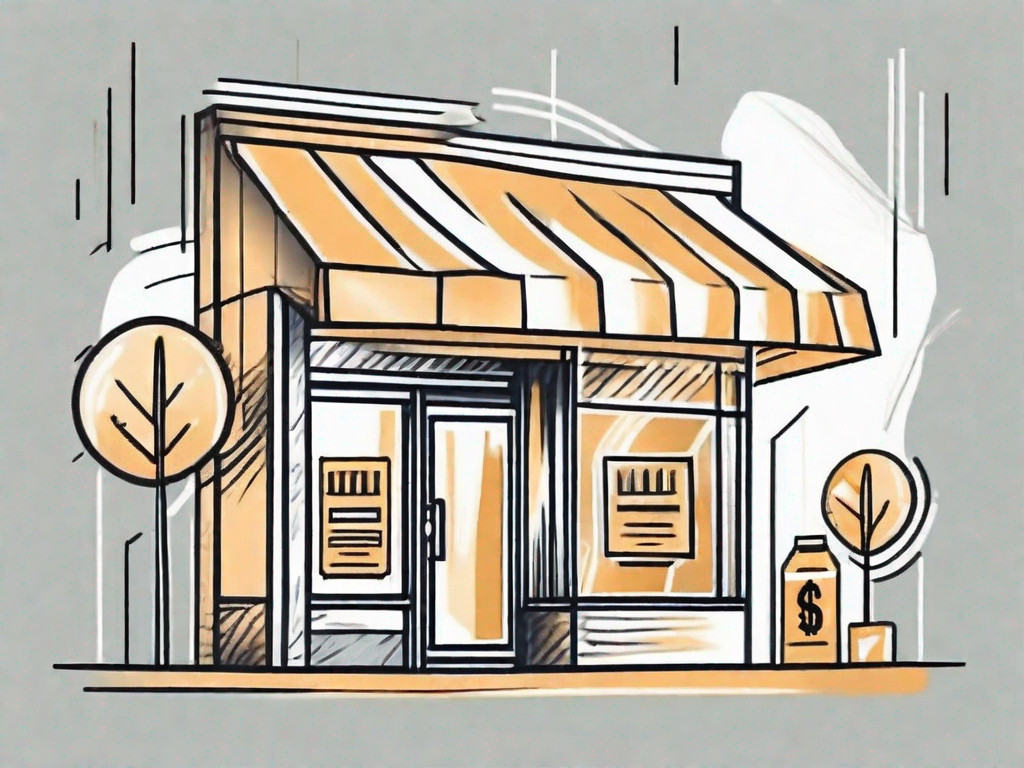 A business establishment with a price tag attached and cash flowing out from it
