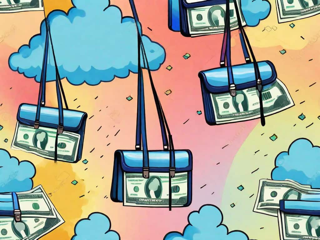 A vibrant blue sky with a symbolic for sale sign hanging on a fluffy cloud