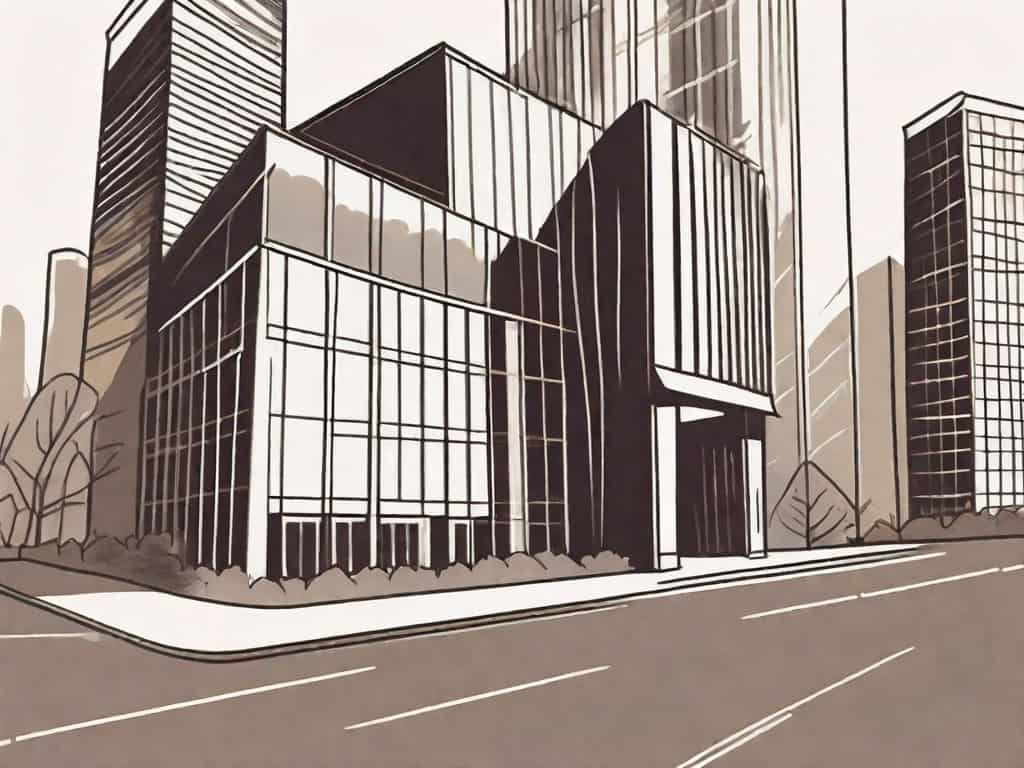 A business building with a large claw looming over it