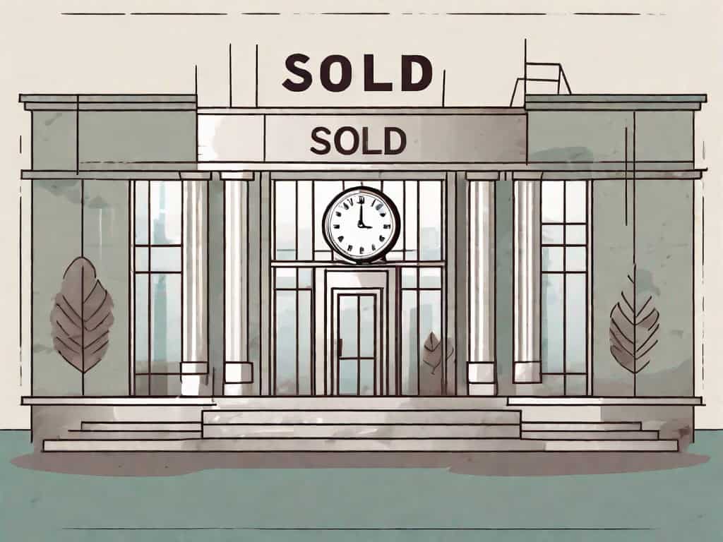 A business building with a "sold" sign in front