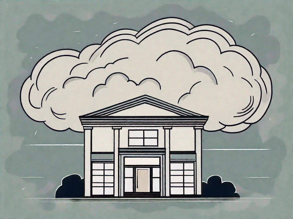 A business building with a storm cloud above it