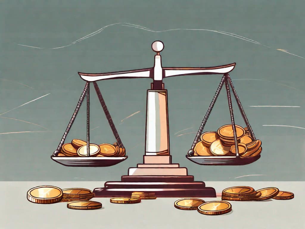 A set of scales balancing a small business building and a pile of coins