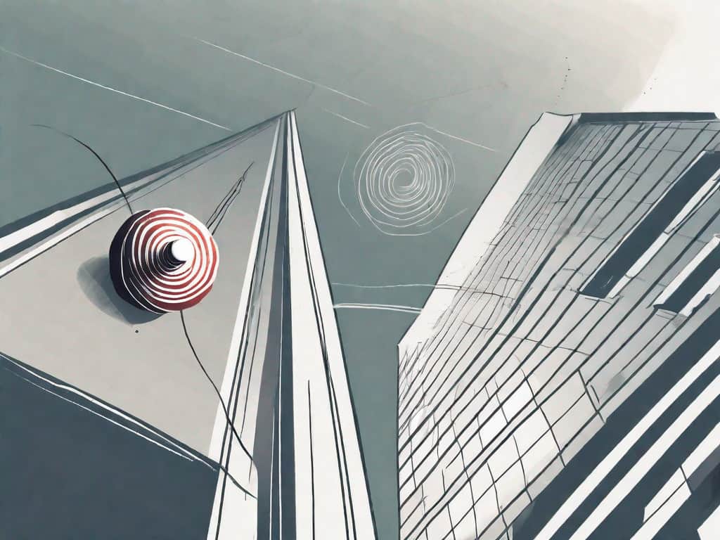 A spinning top placed on a business building