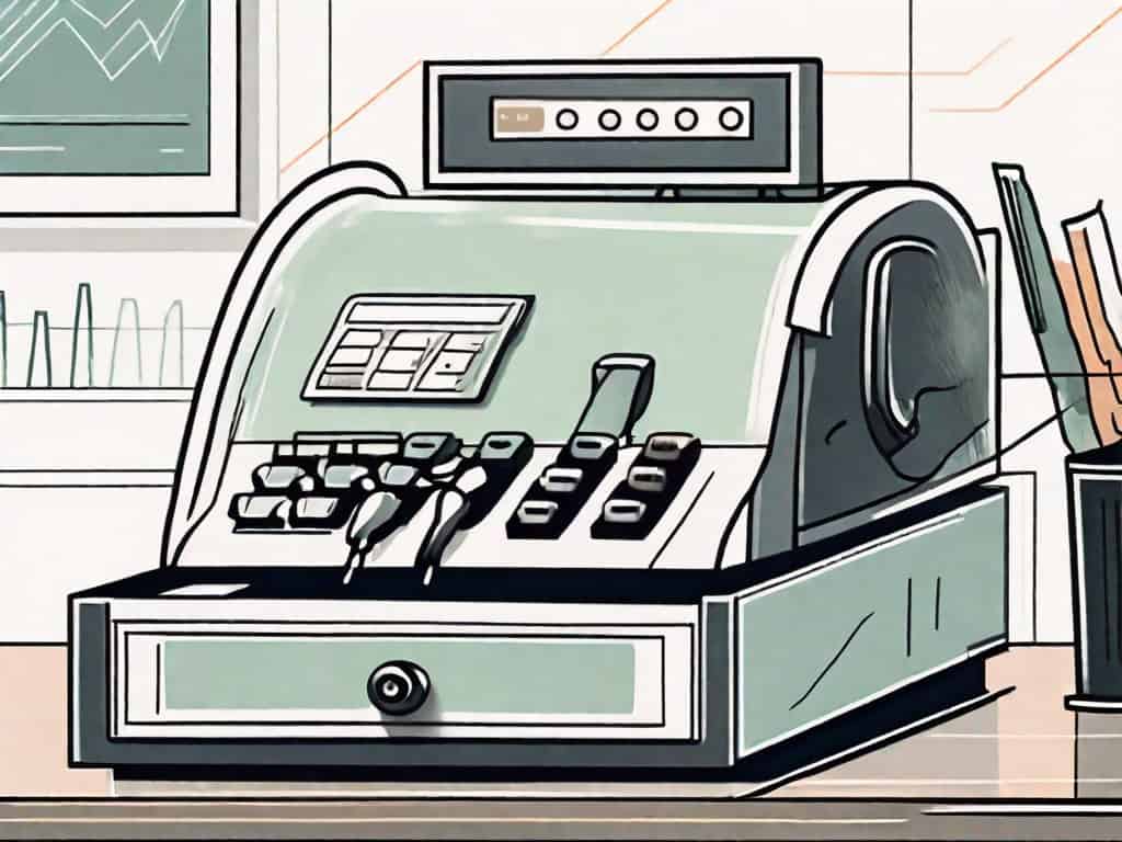 An old-fashioned cash register with a price tag attached