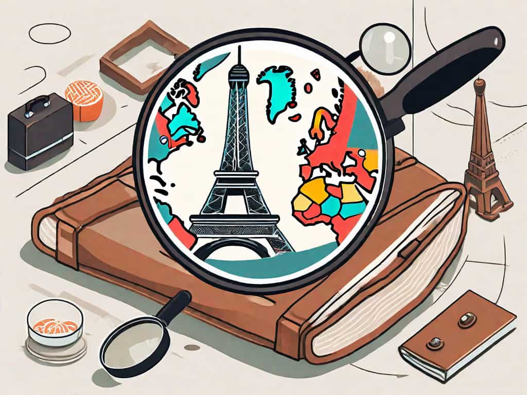 A globe with various cultural symbols