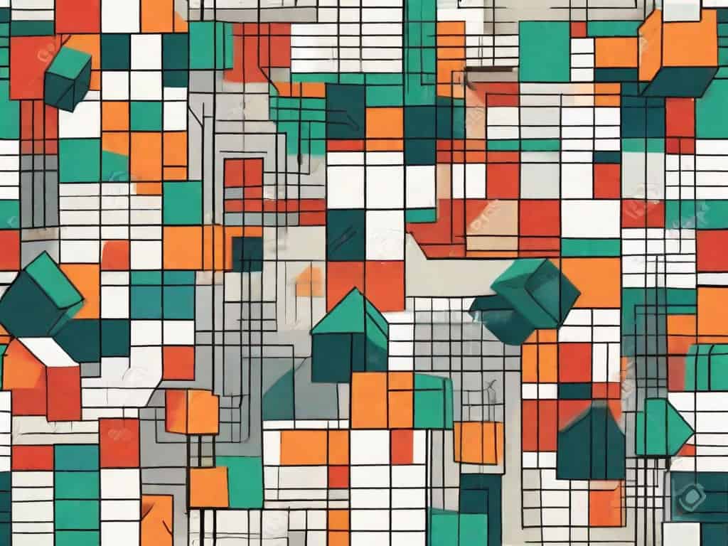 A complex structure made of different colored blocks