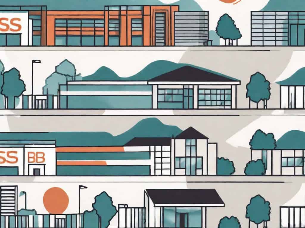 Two businesses represented by buildings