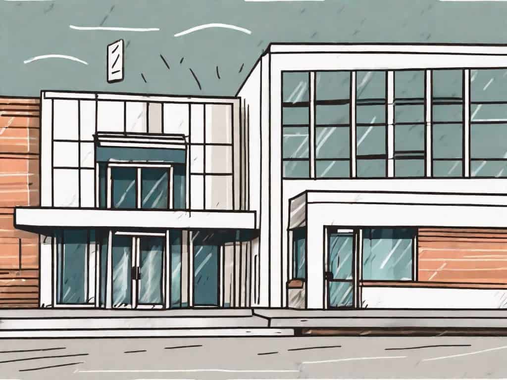 A business building with a for sale sign