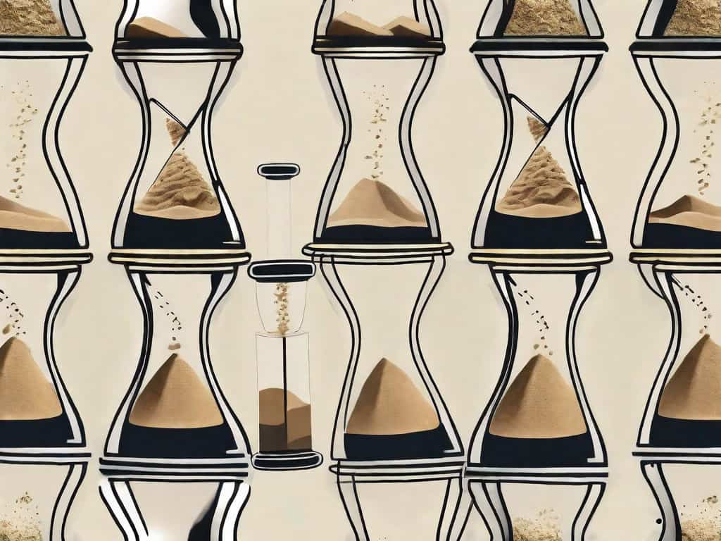 A sand hourglass with various properties (like houses