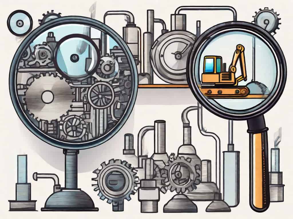 Various types of machinery and equipment under a magnifying glass