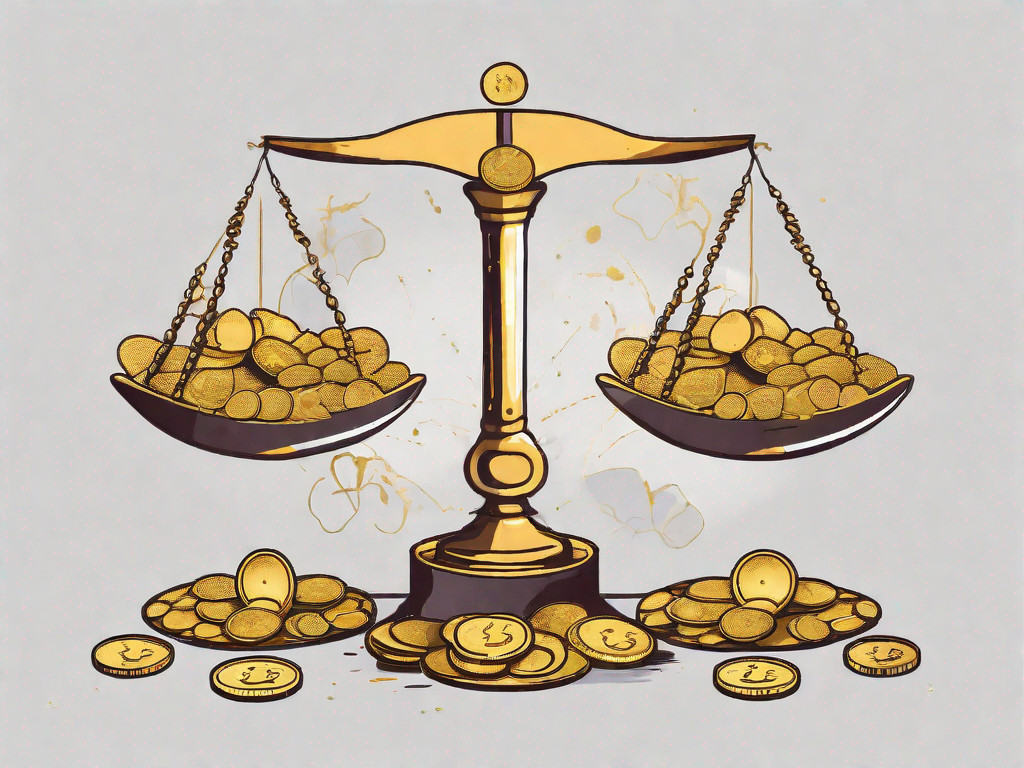 A balanced scale with traditional louisiana symbols like a crawfish and mardi gras mask on one side and a pile of gold coins on the other