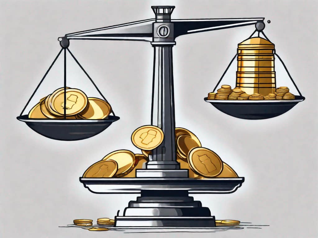 A balance scale with iconic massachusetts symbols (such as a lighthouse