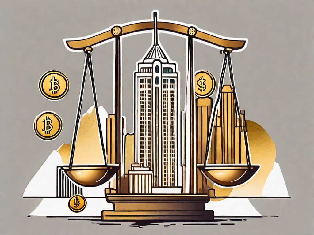 A balance scale with iconic nevada elements like the las vegas strip and desert on one side