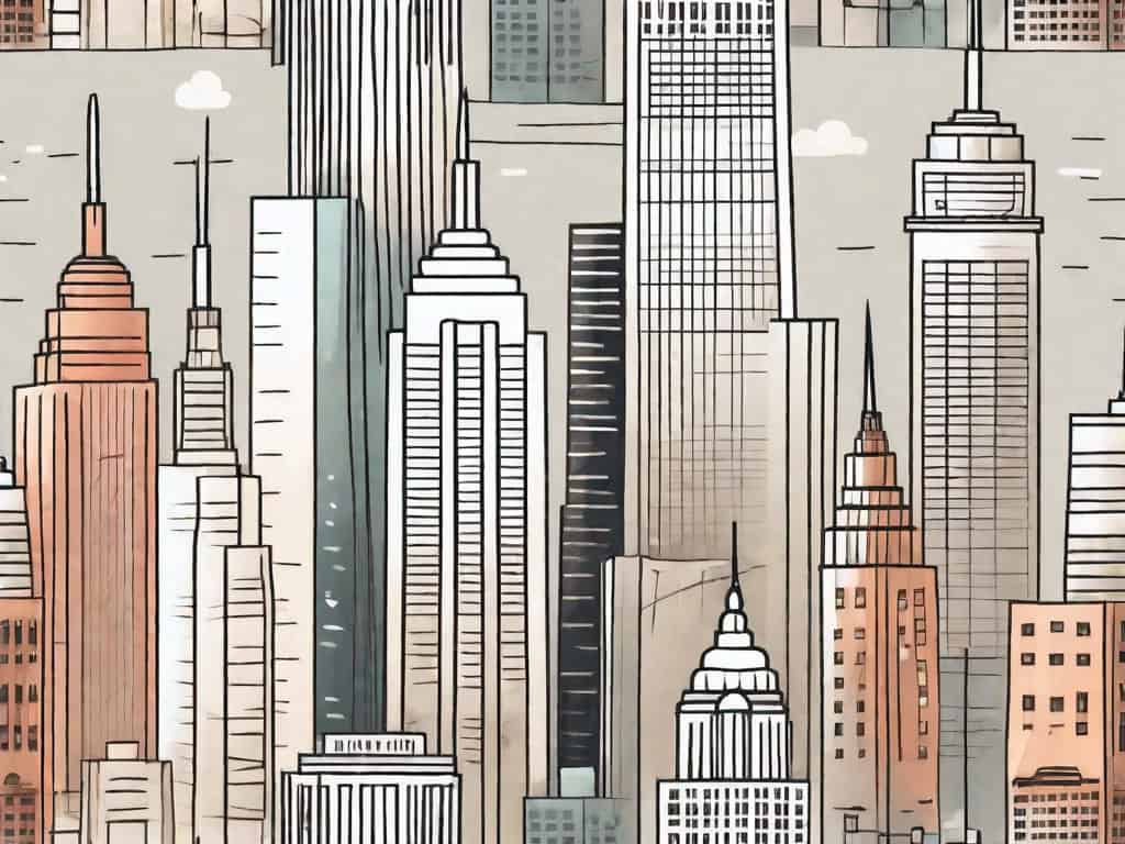 The new york skyline with various types of businesses like skyscrapers